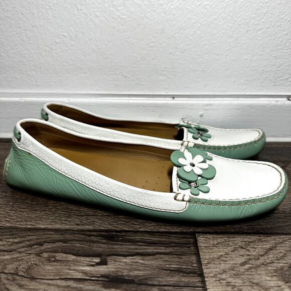 Prada The Original Car Shoe Driving Loafer Patent Pebbled Leather Flower Green 8 - Picture 3 of 7